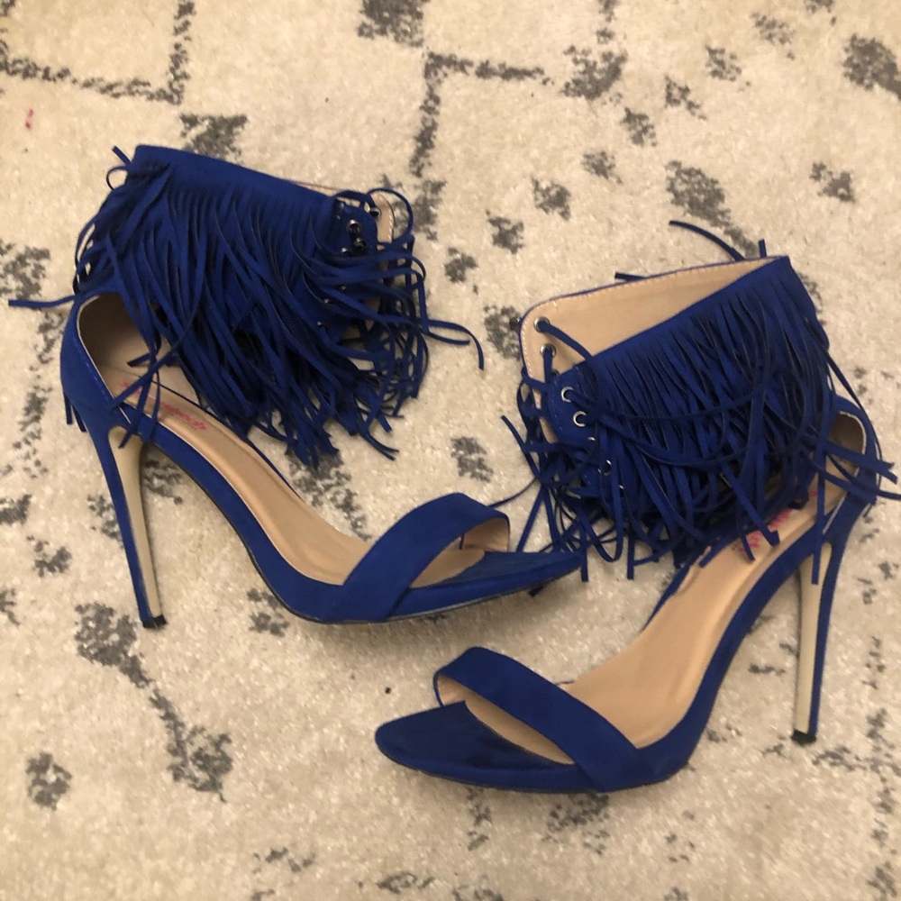 Blue Fringe Heels